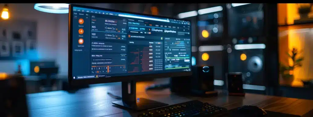 un écran d'ordinateur affichant un tableau de bord wordpress avec une notification clignotante pour mettre à jour les extensions, donnant une impression de modernité et de sécurité.