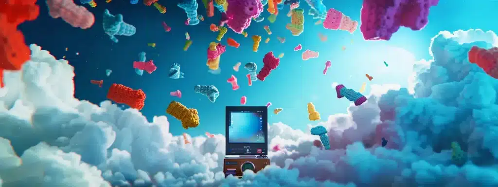 un ordinateur entouré d'un nuage de données en forme de chaussettes volantes.